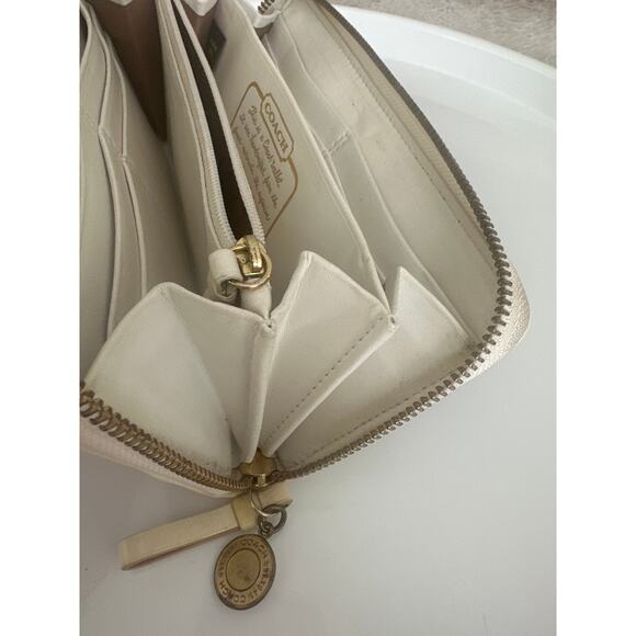 Coach Canvas Leather Zip Long Wallet Brown White Signature Used - Picture 6 of 6